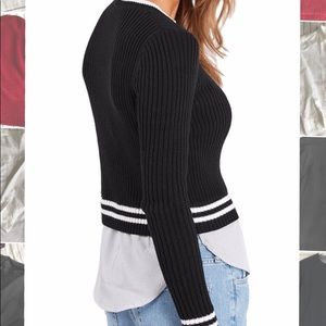 Topshop Black Ribbed Hybrid Shirt Sweater, US 2